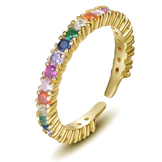 Gold Plated Adjustable Rainbow Cubic Zirconia Eternity Band In 925 Silver