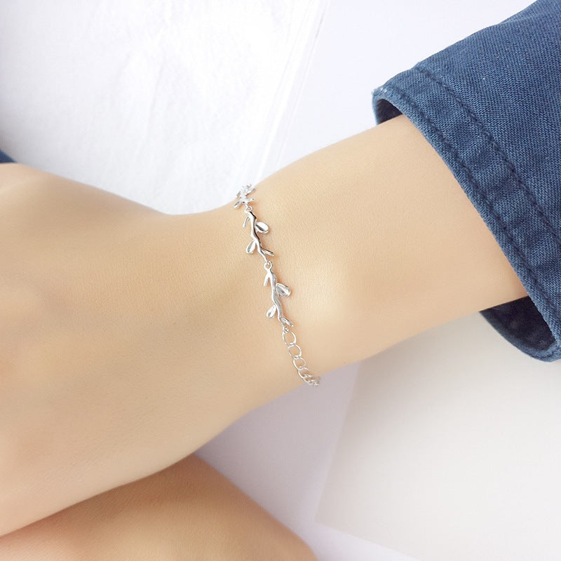 Minimalist Silver Leaf Bracelet