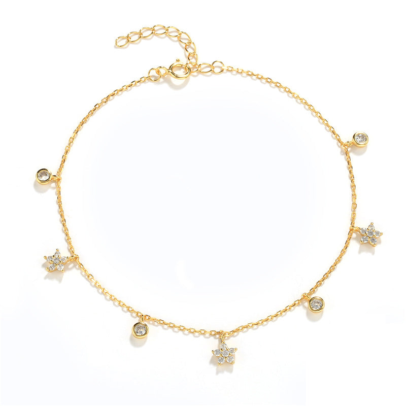 Tobillera Ajustable Estrella Y Luna Chapada En Oro De 18k 