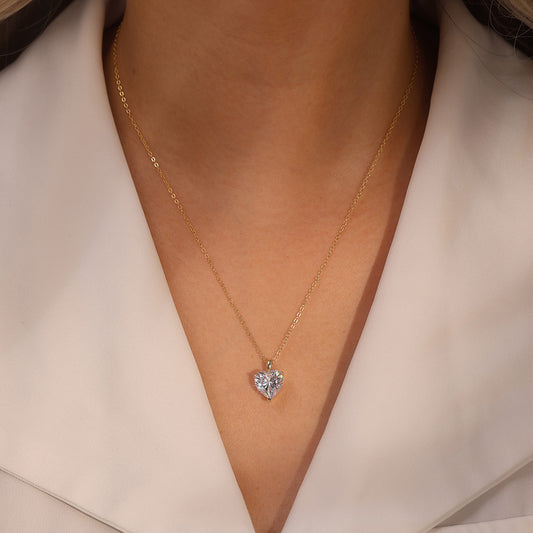 925 Sterling Silver 14K Gold Plated Minimalist Heart Pendant Necklace For Women & Girls (Adjustable)