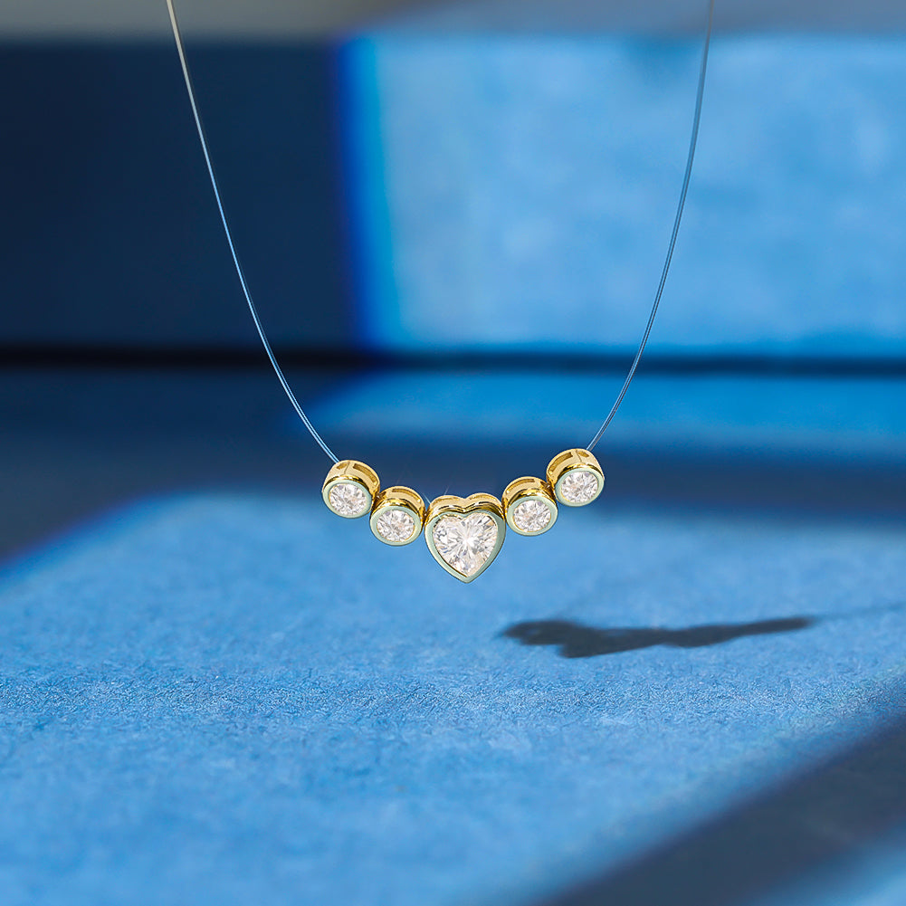 925 Sterling Silver 14K Gold Plated Dainty Heart Pendant With Invisible Chain For Women & Girls (Adjustable)