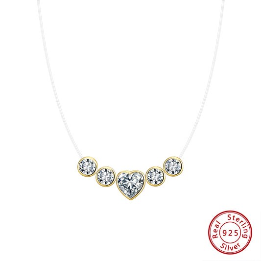 925 Sterling Silver 14K Gold Plated Dainty Heart Pendant With Invisible Chain For Women & Girls (Adjustable)