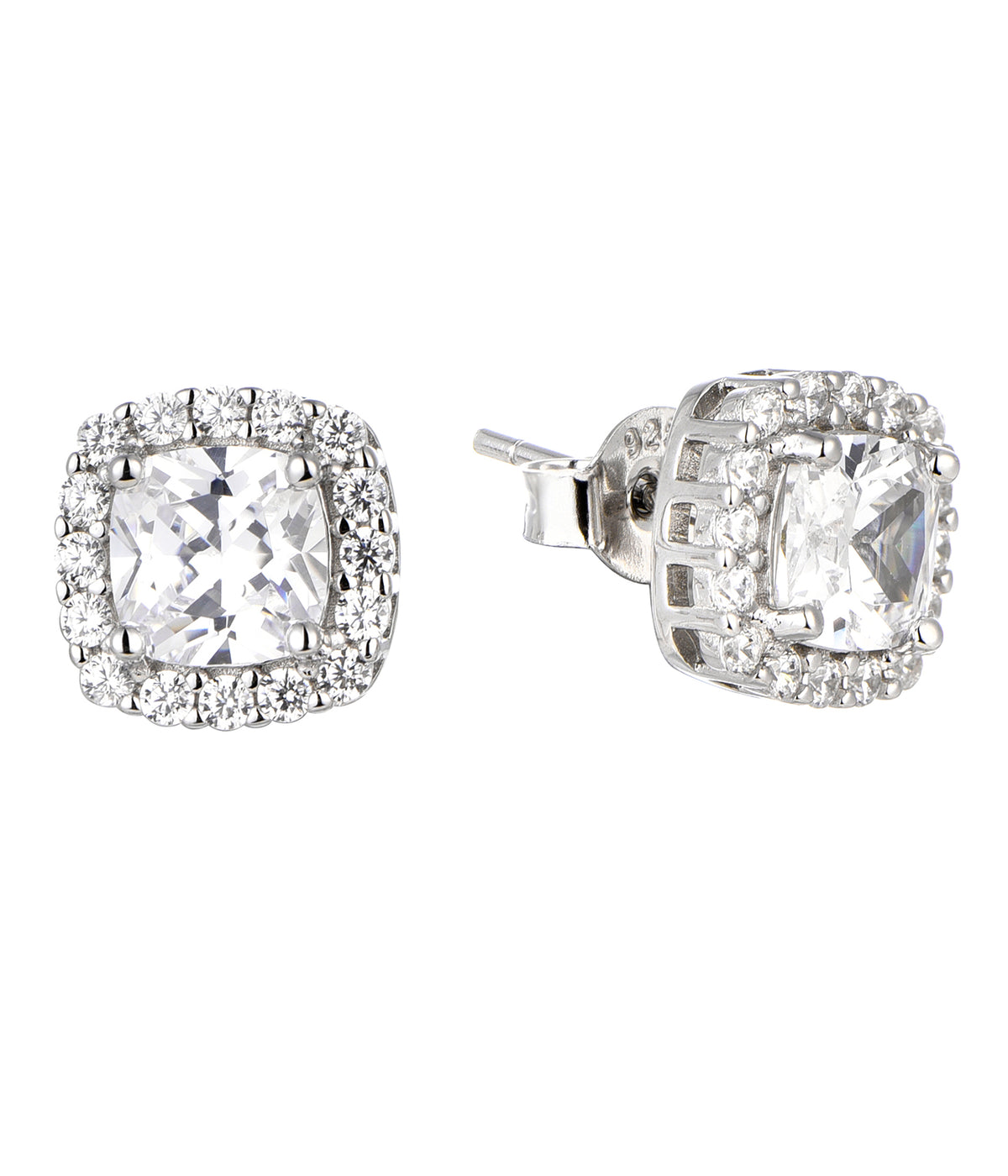 Silver Cushion Cut Stud Earrings