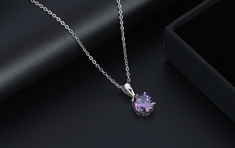 925 Sterling Silver Round Amethyst Cz Pendant Necklace For Women & Girls (Adjustable)