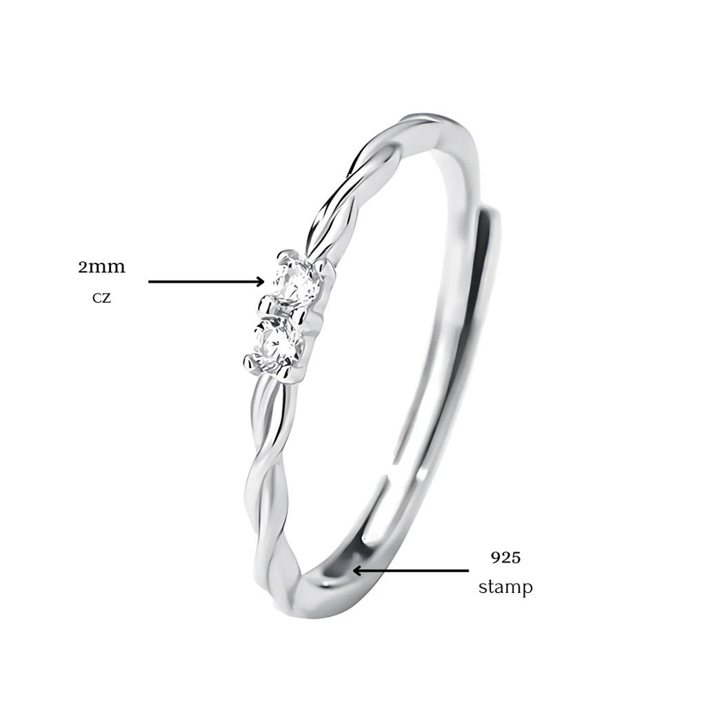Twisted CZ Stone Silver Ring