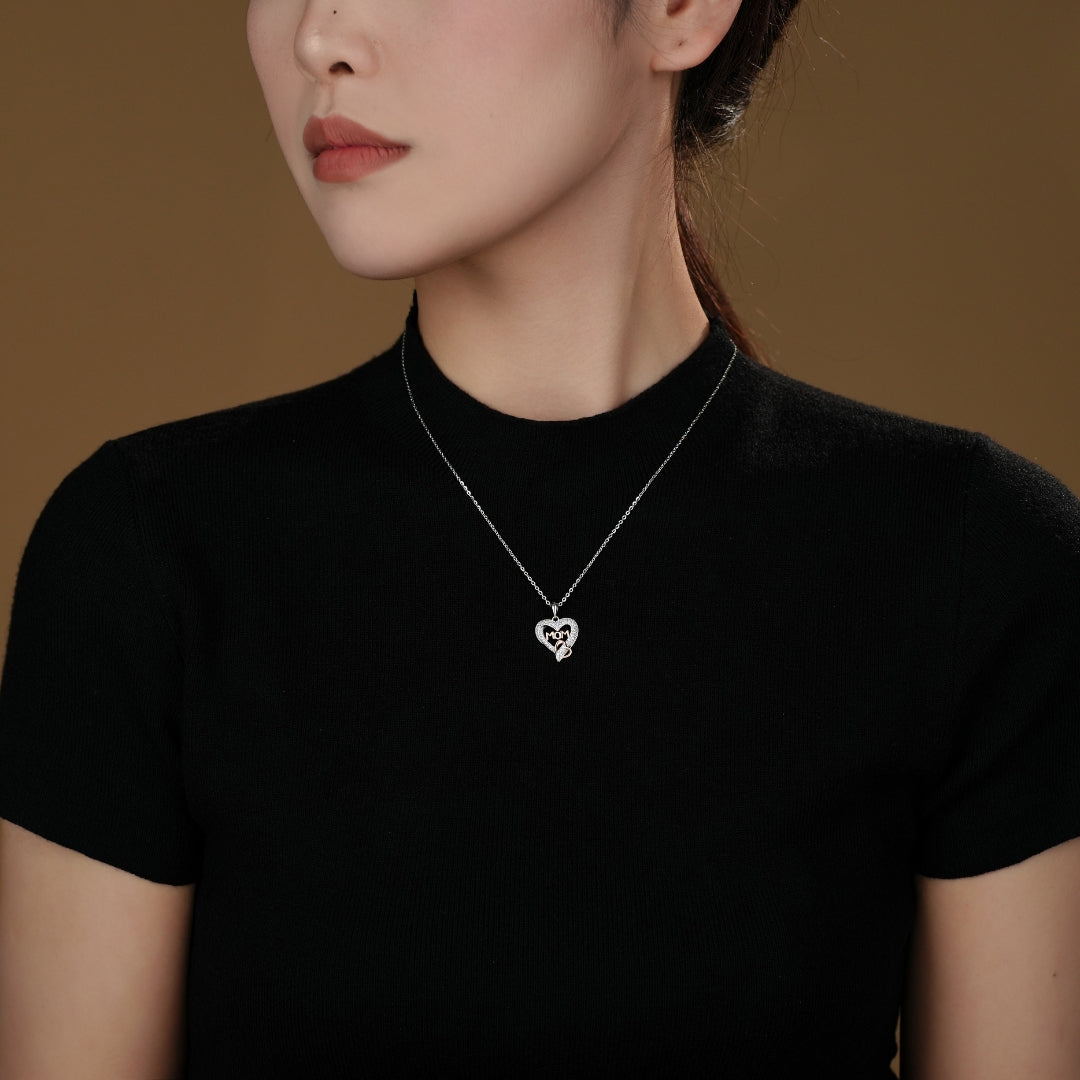Rosegold Plated Dual Heart Mom Pendant With Chain In Sterling Silver