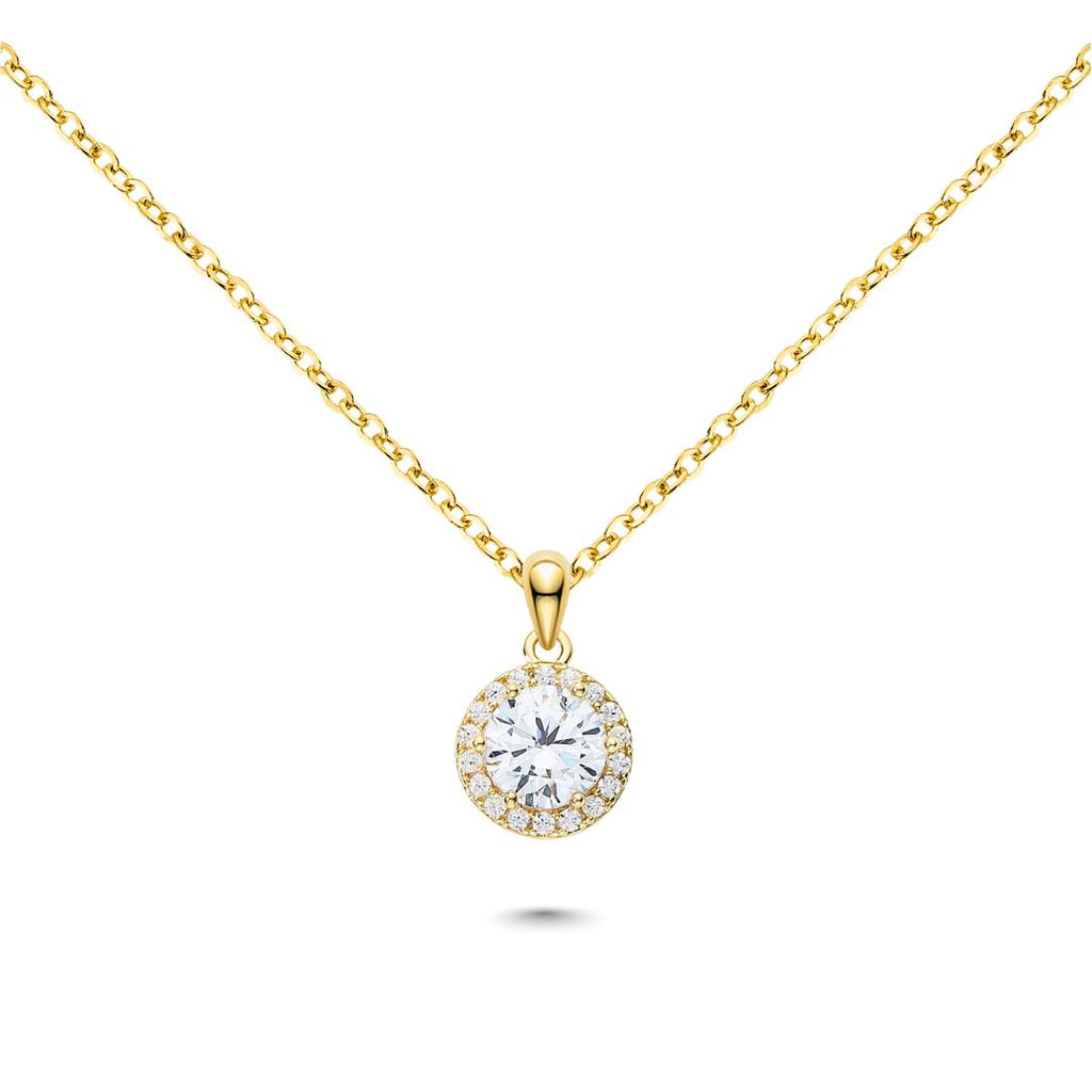 Radiant Gold Plated Dazzling Halo Zircon Pendant Necklace