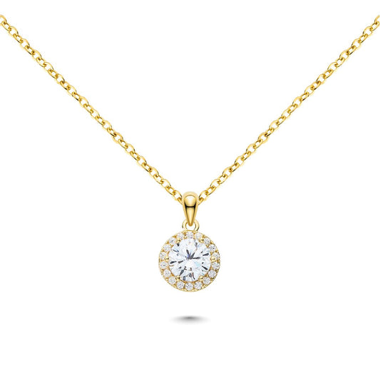 Radiant Gold Plated Silver Necklace With Dazzling Halo Zircon Pendant (Adjustable)