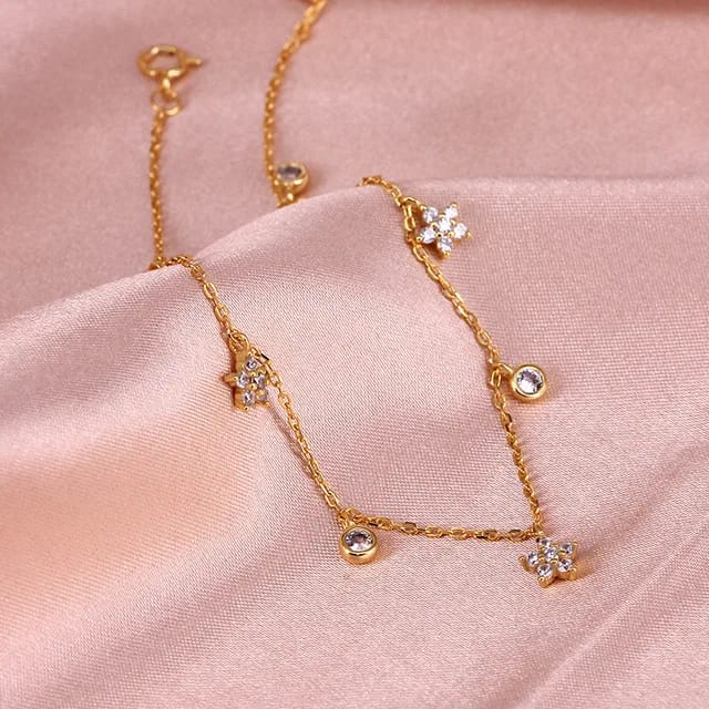 18k Gold Plated Star and Moon Adjustable Anklet