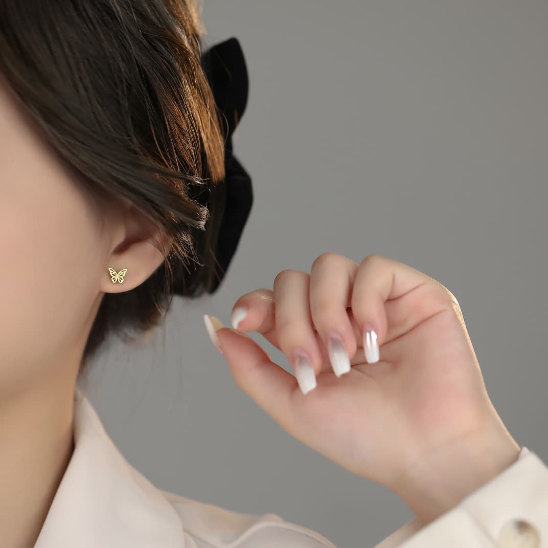 Gold Plated Dainty Plain Butterfly Stud Earrings