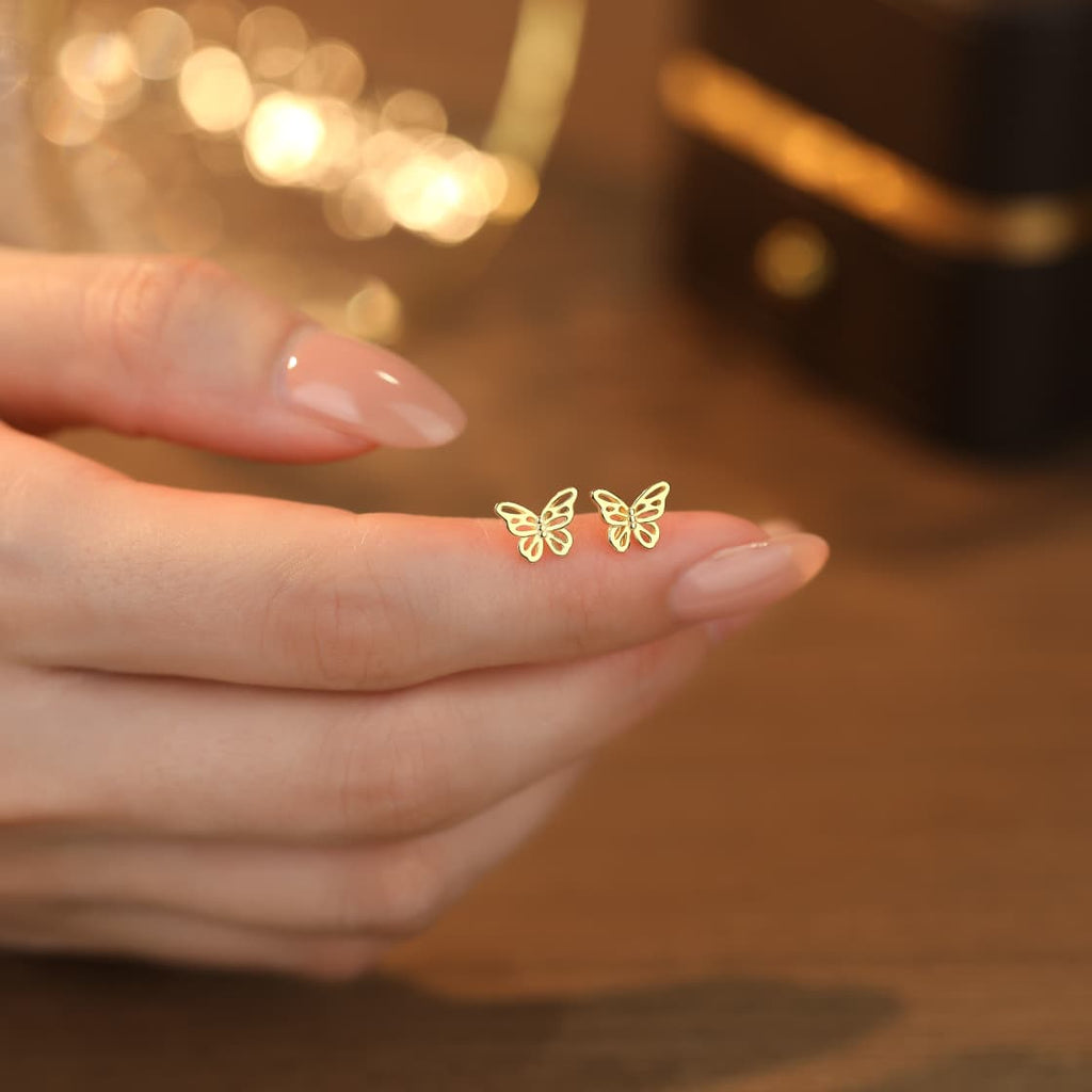 Gold Plated Dainty Plain Butterfly Stud Earrings
