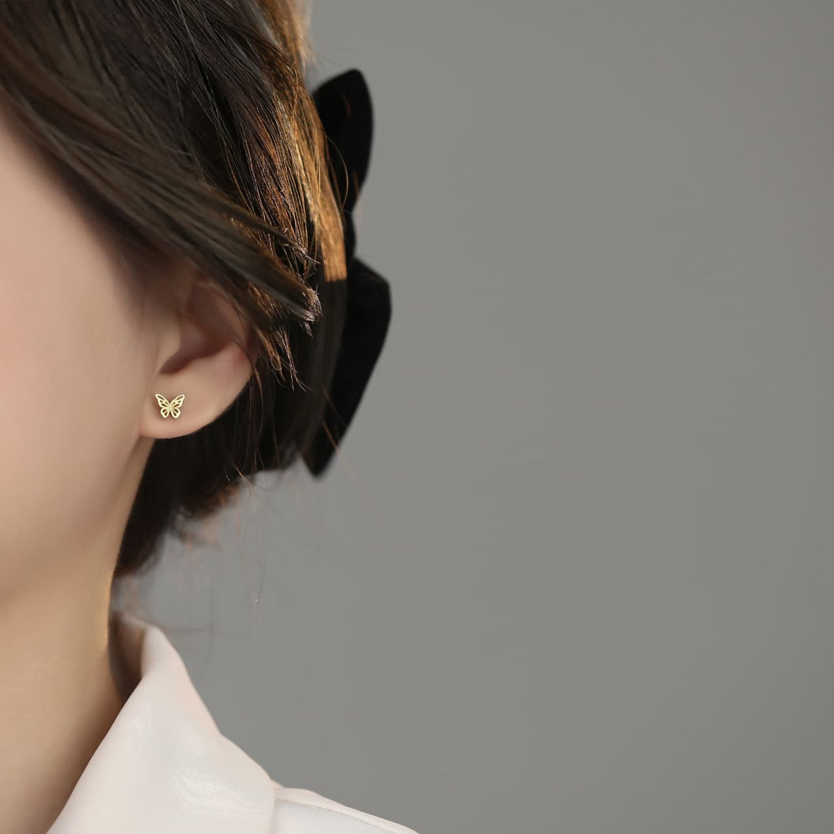 Gold Plated Dainty Plain Butterfly Stud Earrings