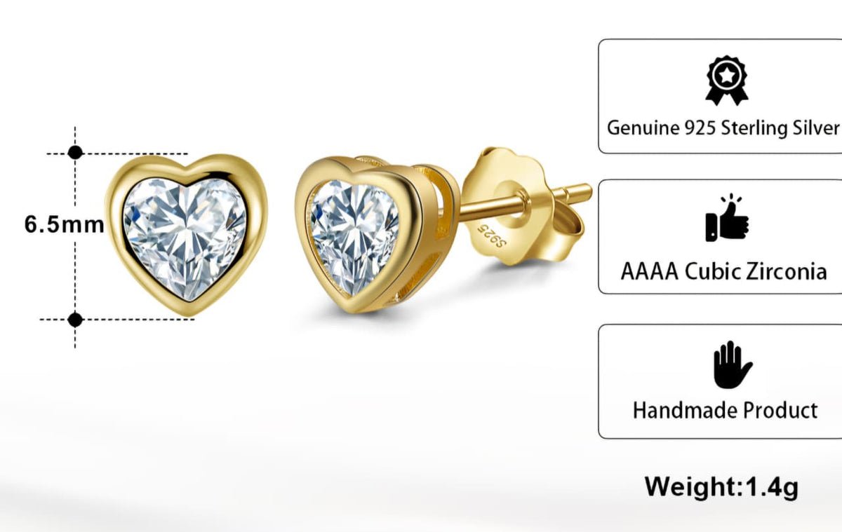 Cute Heart studs in 14k gold plating
