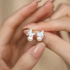 Blue Enamel Butterfly Pearl Earrings