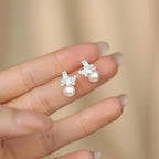 Blue Enamel Butterfly Pearl Earrings