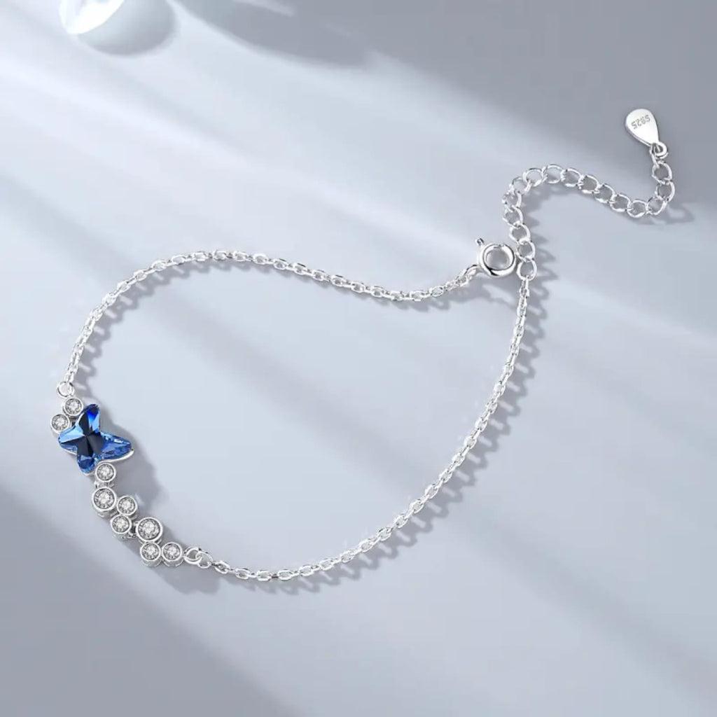 Radiant Blue Butterfly Silver Bracelet