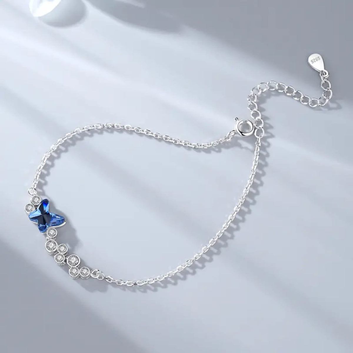 Radiant Blue Butterfly Silver Bracelet