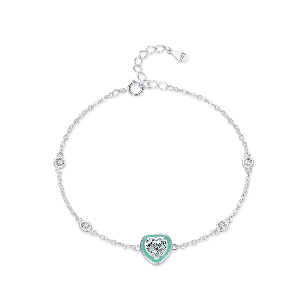 Blue Enamel Heart Silver Bracelet
