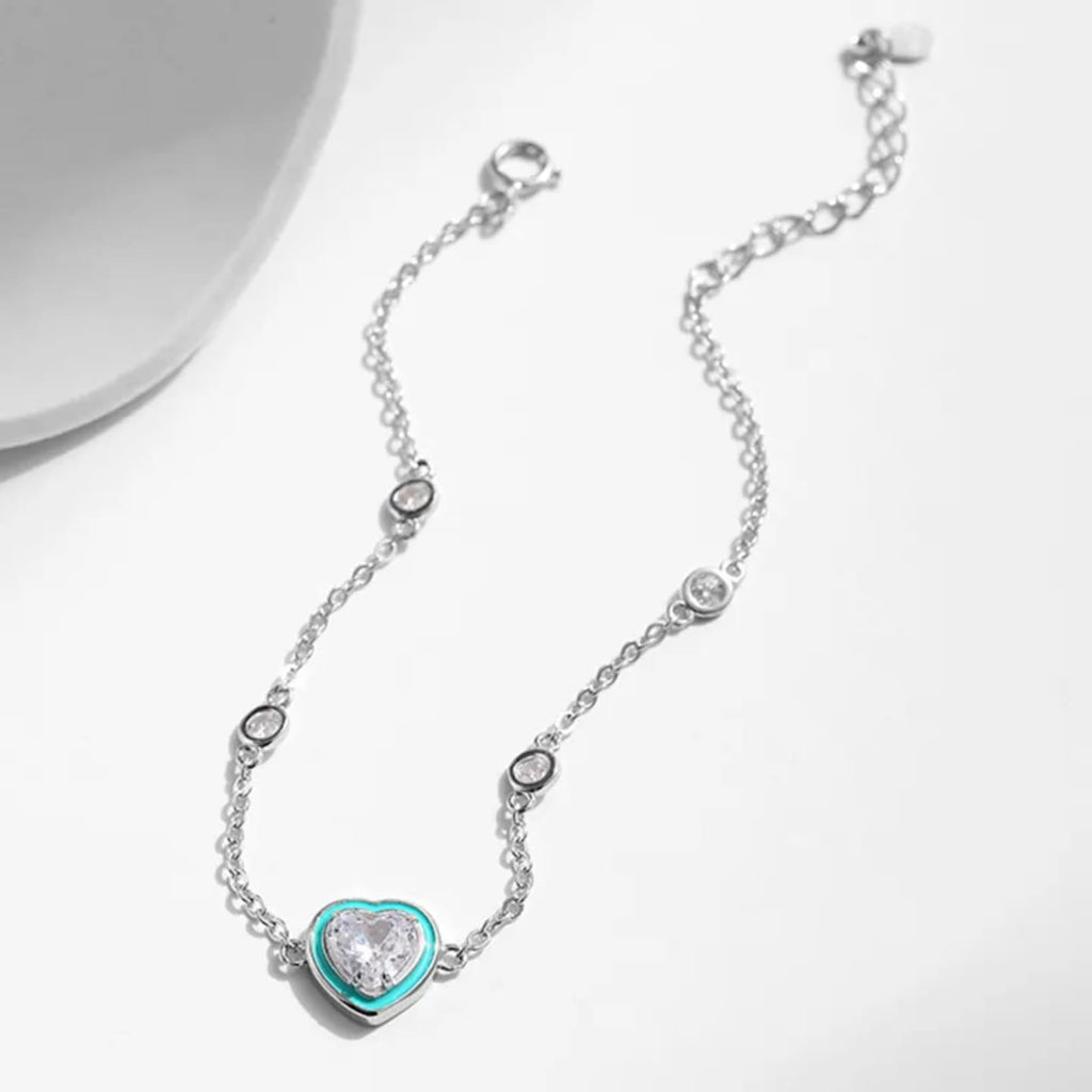Blue Enamel Heart Silver Bracelet