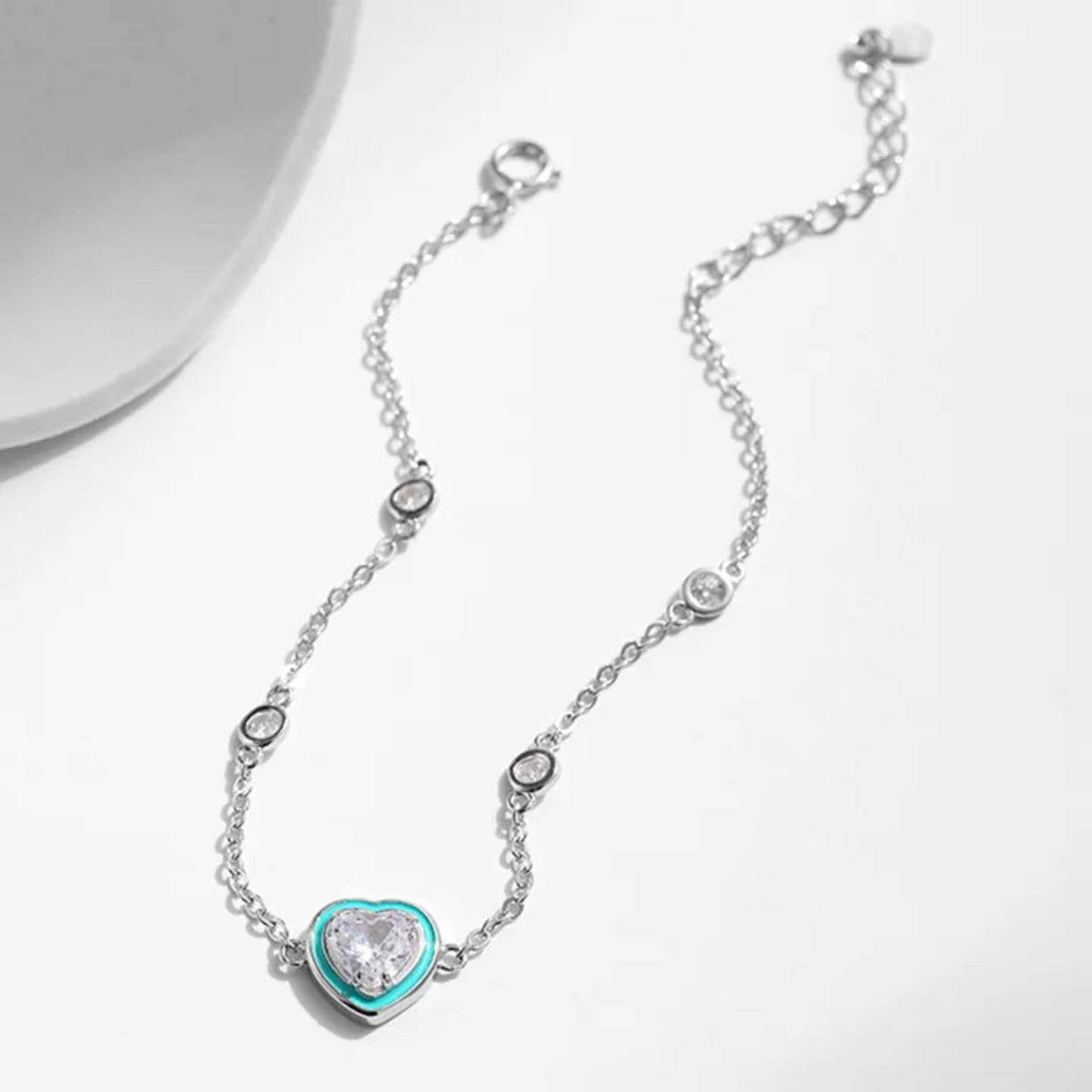 Blue Enamel Heart Silver Bracelet