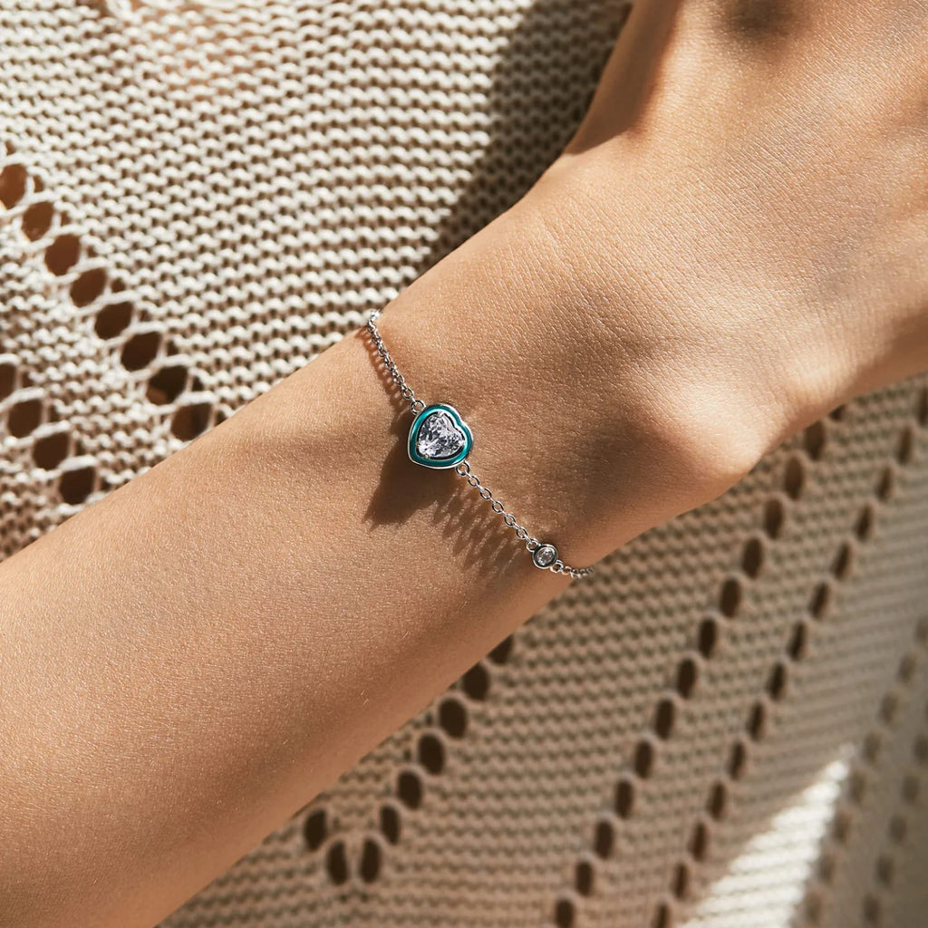 Blue Enamel Heart Silver Bracelet