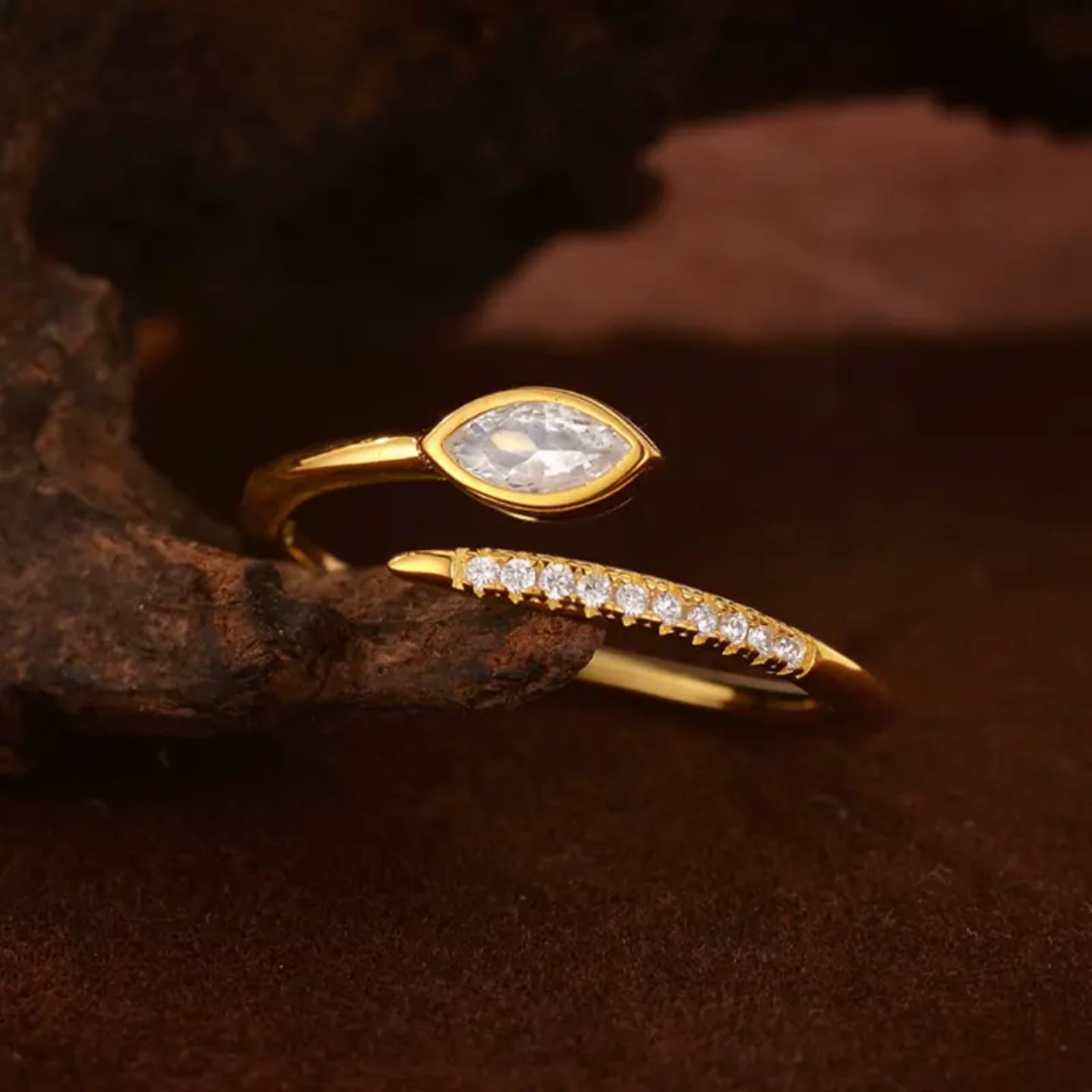 Elegant Gold CZ Open Ring