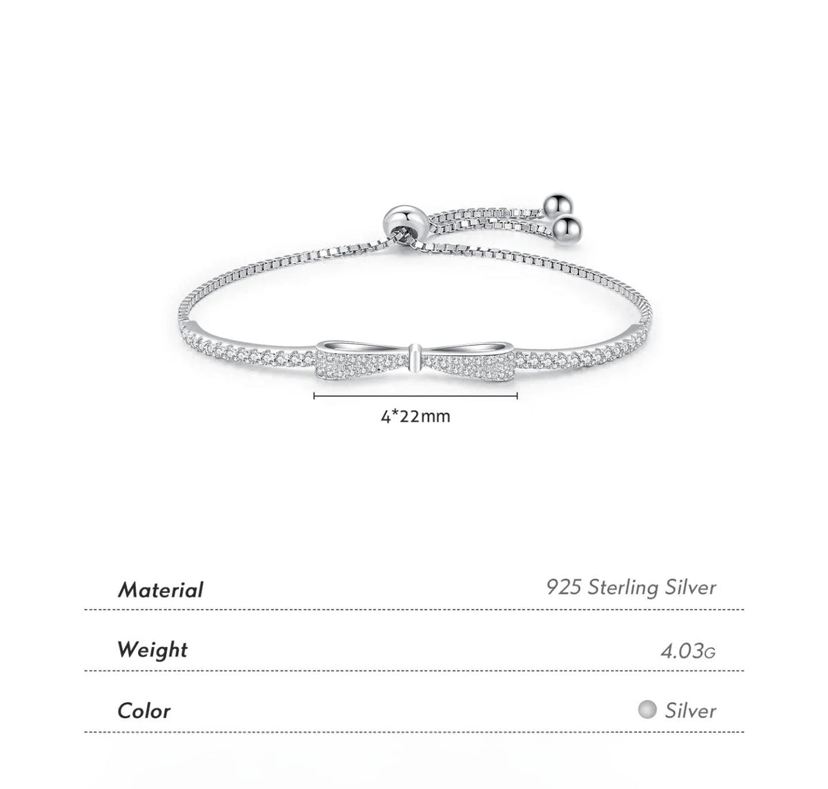 Elegant Bow Swiss Zirconia Slider Bracelet