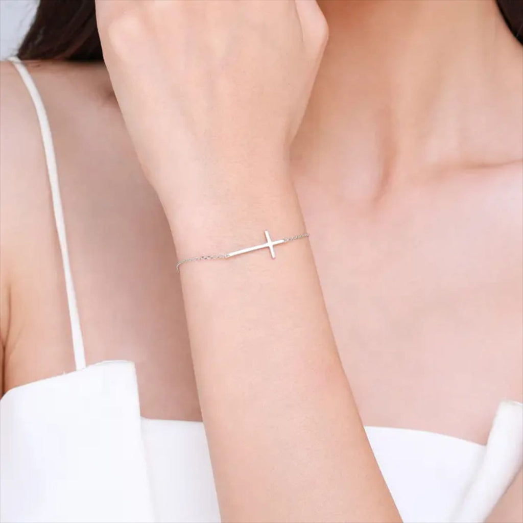 Minimalist Silver cross bracelet
