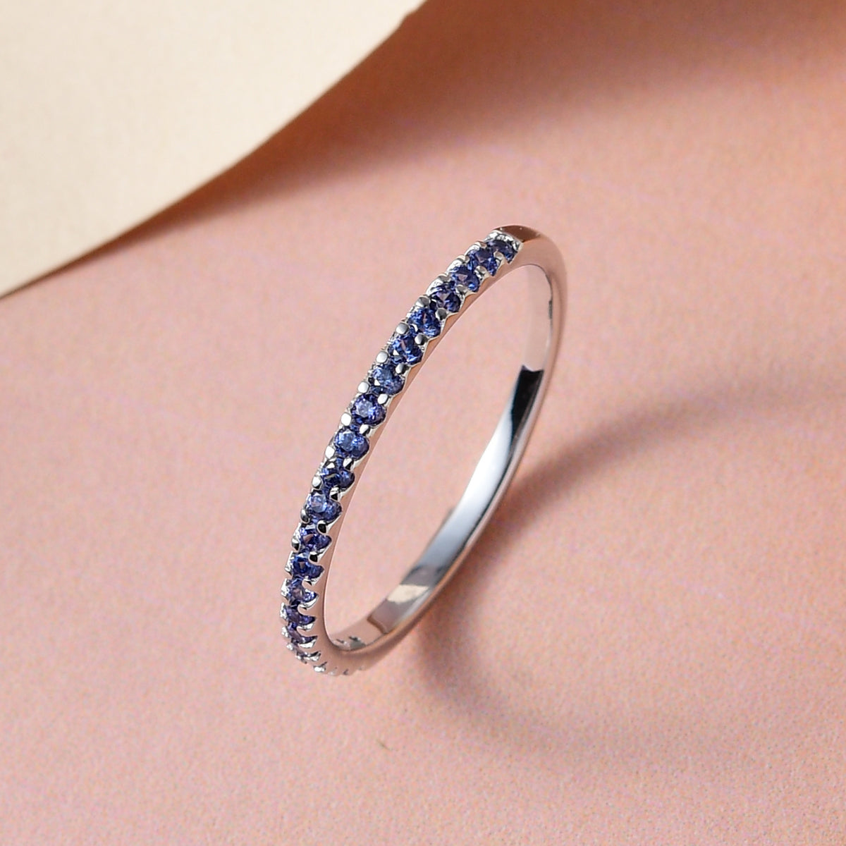 Blue Sapphire American Diamond Eternity Ring