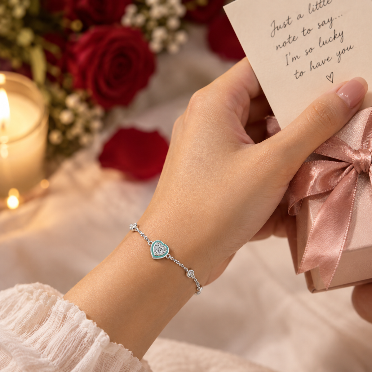 Blue Enamel Heart Silver Bracelet