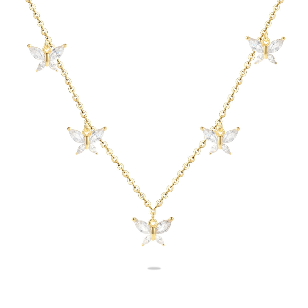 Golden Butterfly Charm Silver Necklace (Adjustable)