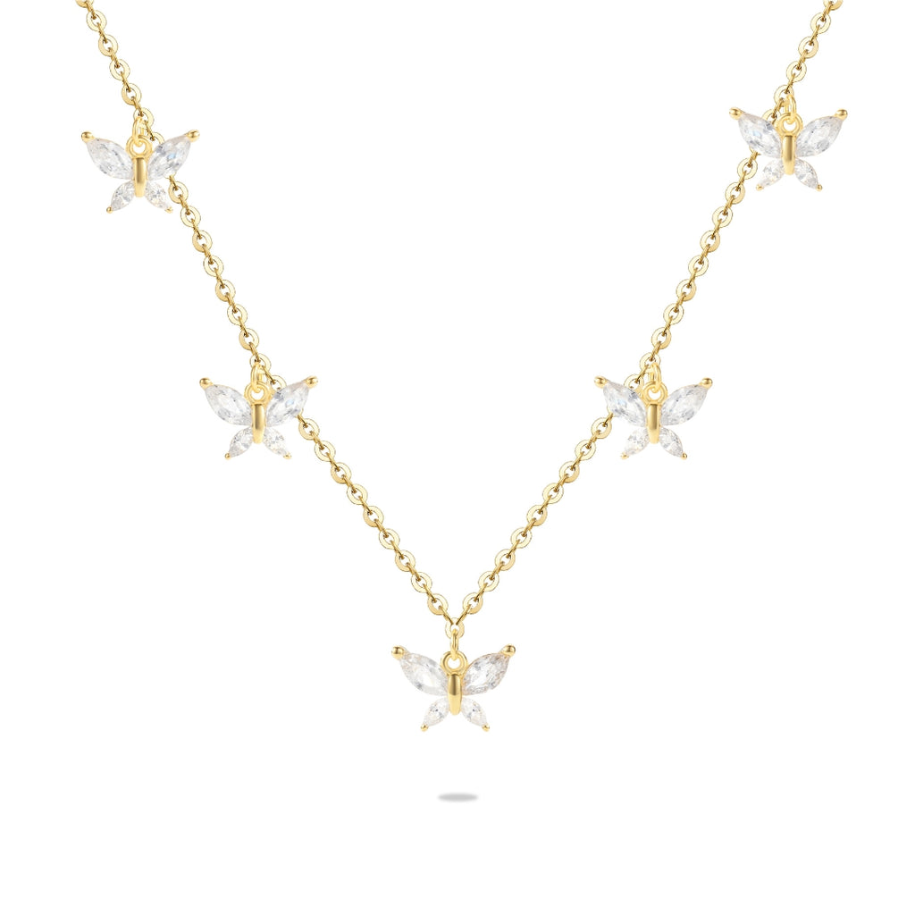 Golden Butterfly Charm Silver Necklace (Adjustable)