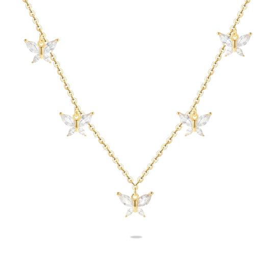 Golden Butterfly Charm Silver Necklace (Adjustable)
