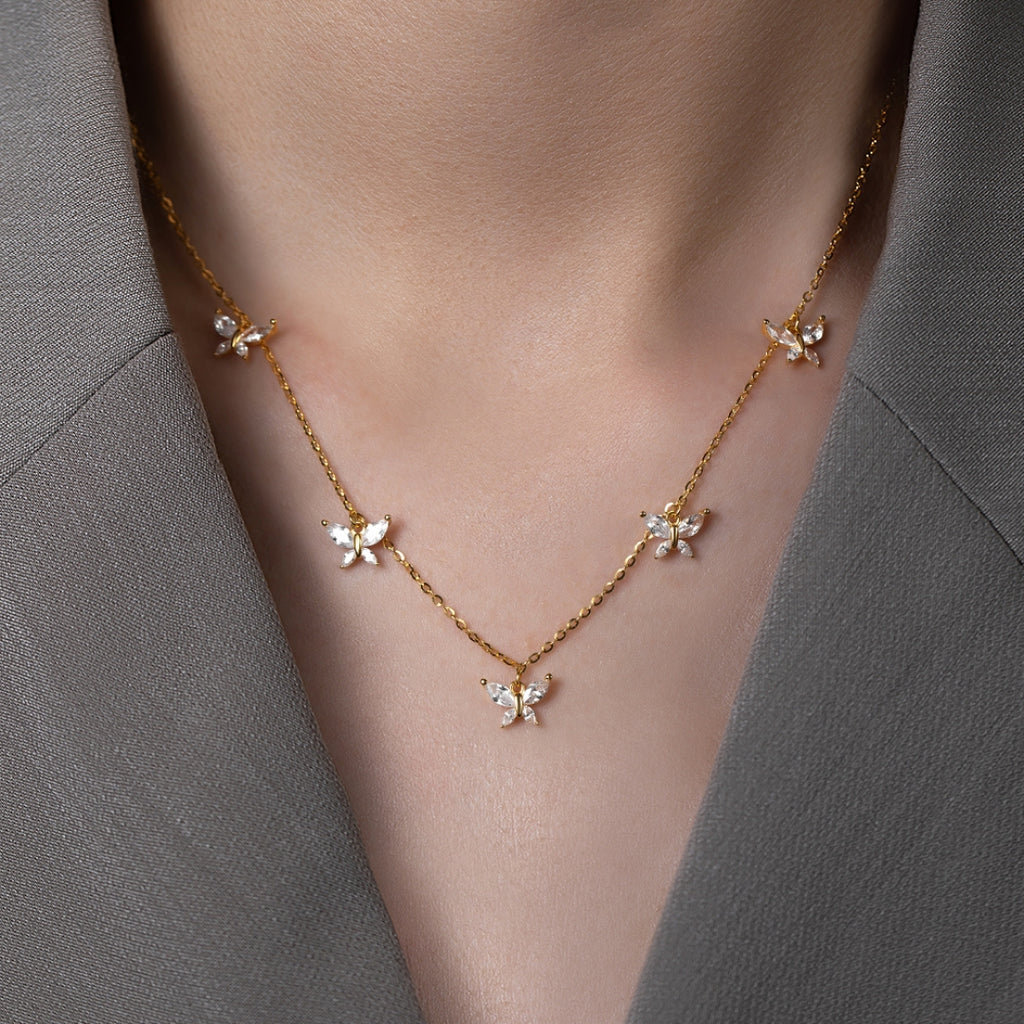 Golden Butterfly Charm Silver Necklace (Adjustable)