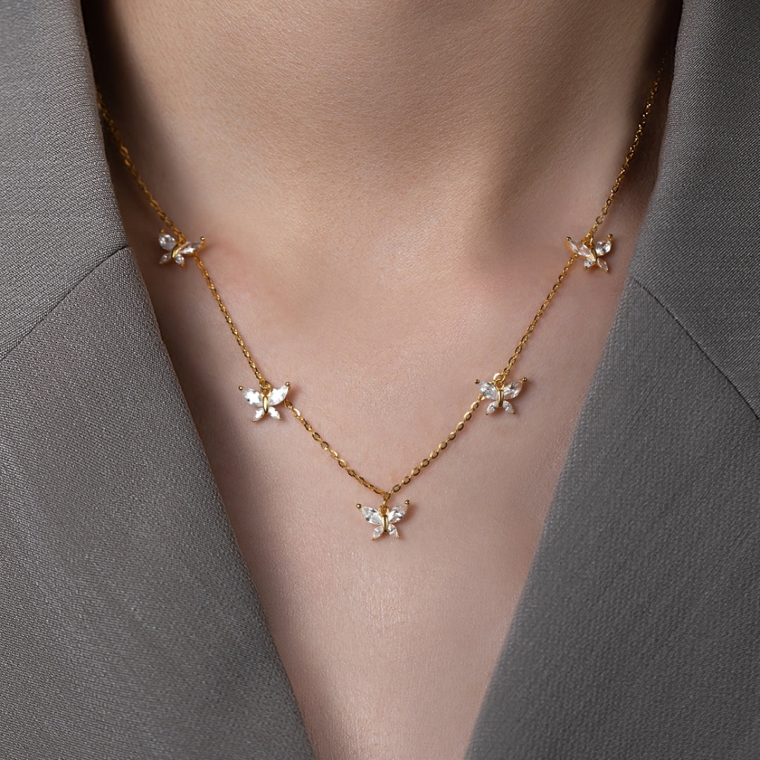 Golden Butterfly Charm Silver Necklace (Adjustable)