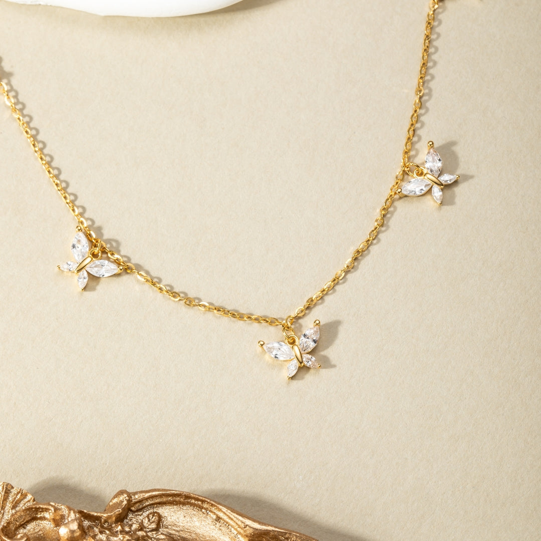 Golden Butterfly Charm Silver Necklace (Adjustable)