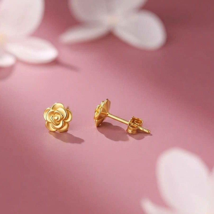 Gold Plated Dainty Rose Stud Earrings