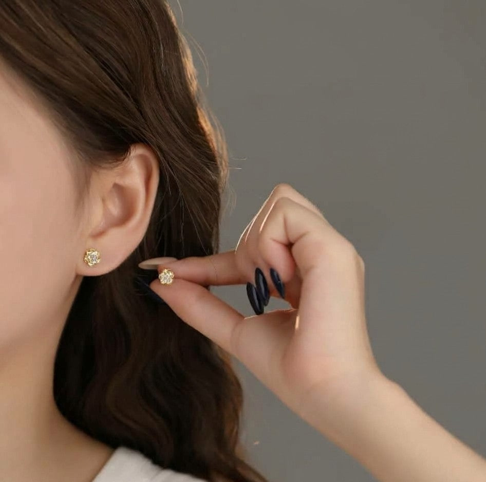 Gold Plated Dainty Rose Stud Earrings