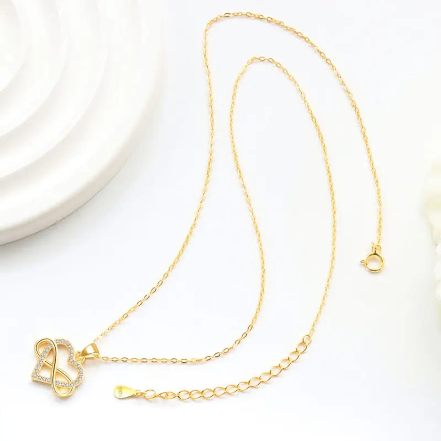 Gold plated infinity heart necklace in 925 sterling silver