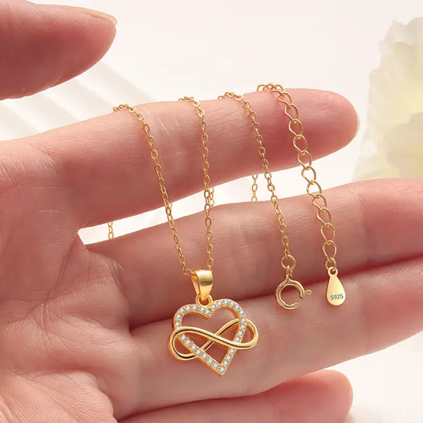 Gold plated infinity heart necklace in 925 sterling silver