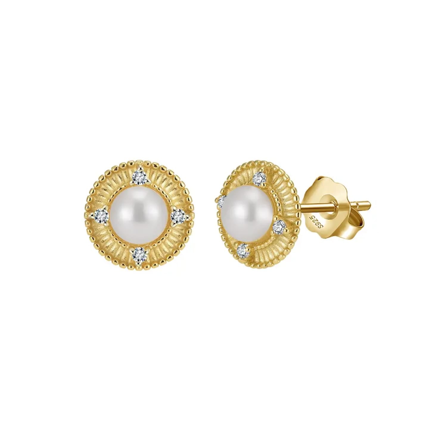 Gold Pearl Earrings for Women | 925 Silver Pearl Stud Earrings
