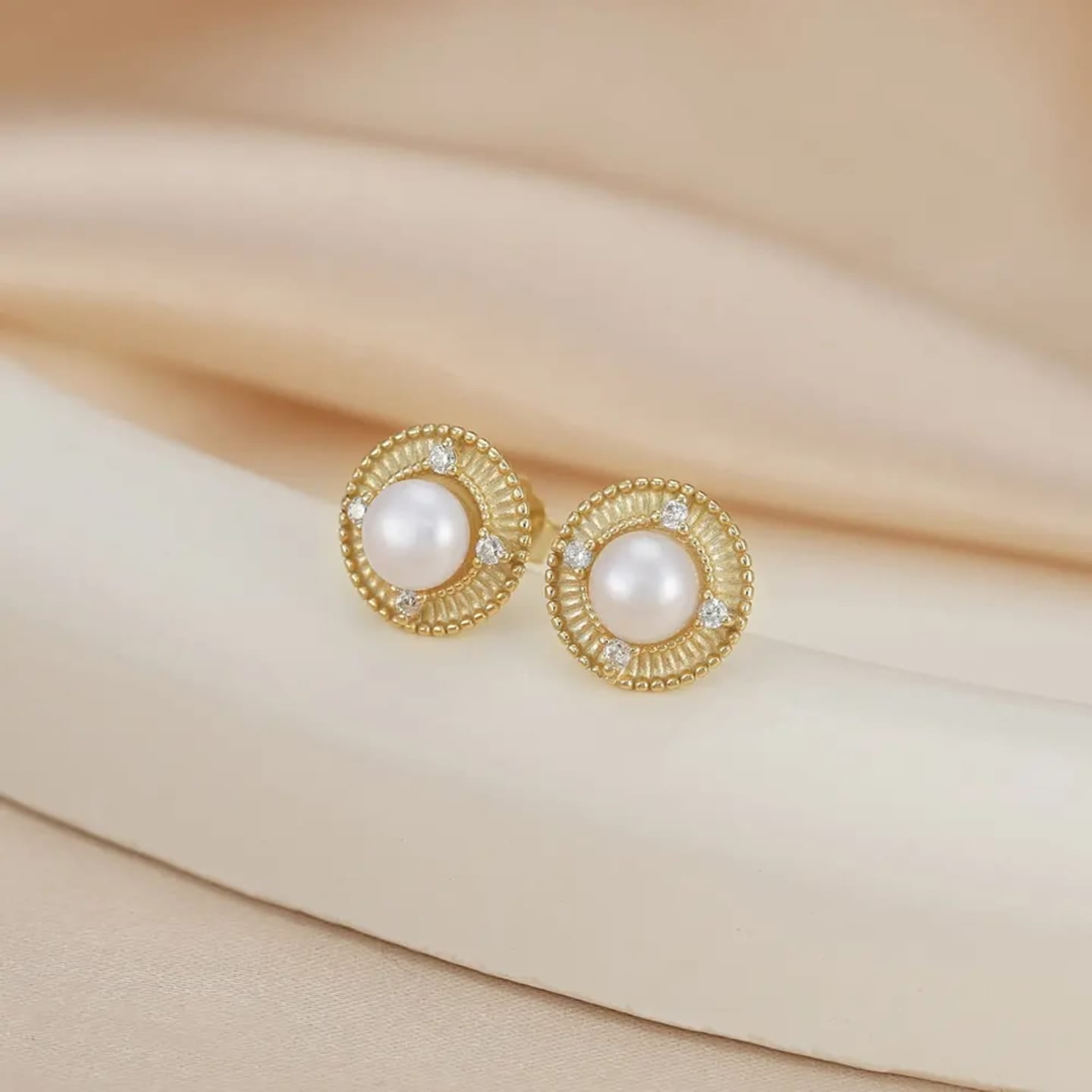 Gold Pearl Earrings for Women | 925 Silver Pearl Stud Earrings