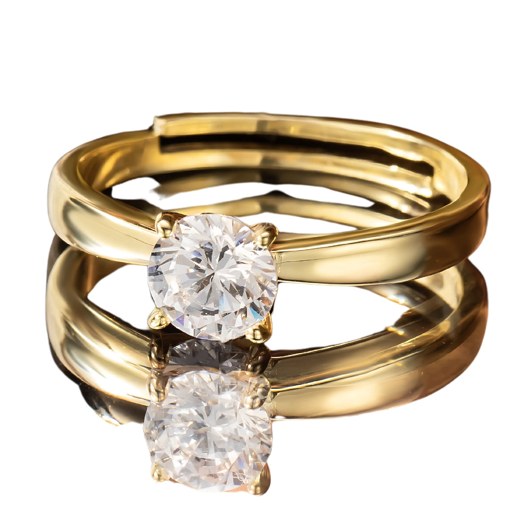 18k Gold Plated Solitaire Ring - Adjustable Gold Ring