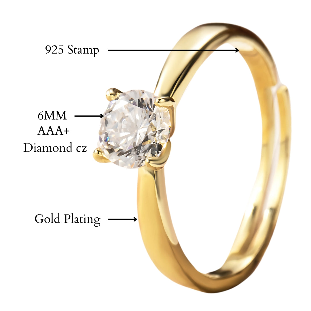 18k Gold Plated Solitaire Ring Adjustable Gold Ring – brd jewelry