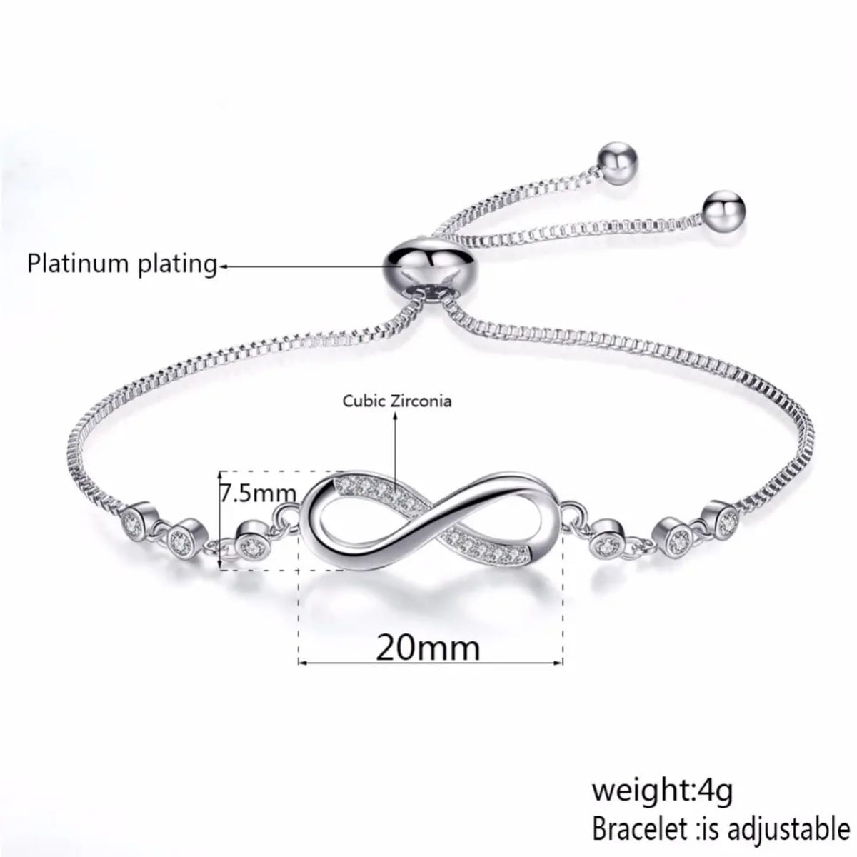 Infinity Sparkle  Slider Bracelet