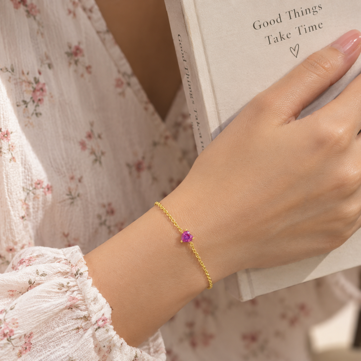 Dainty Pink Heart Bracelet