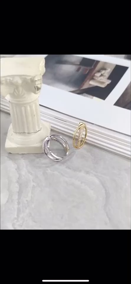 Stylish Twisted White Austria Zircon 14k Gold Plated Adjustable Ring