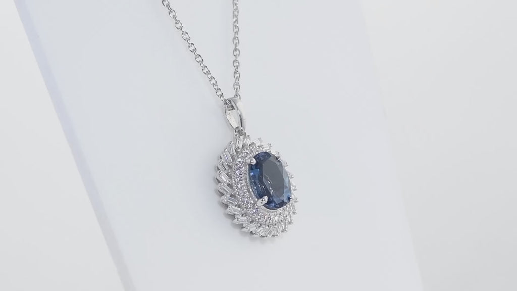 Natural London Blue Topaz Cocktail Pendant In 925 Sterling Silver