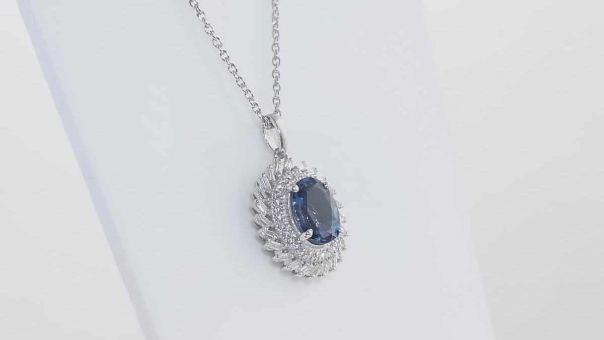 Natural London Blue Topaz Cocktail Pendant In 925 Sterling Silver