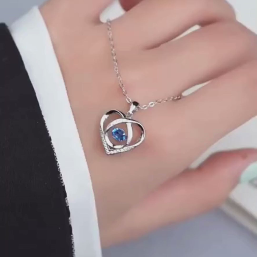 Sterling Silver Heart Pendant Necklace with Blue Gemstone